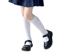 Marchare Girls Knee High Socks Kids Boys School Uniform Seamless Cable Knit Cotton Socks Stockings White Black Navy 3/6 Pack