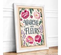 Marche aux Fleurs Vintage Framed Wall Art Print A1 (84.1×59.4cm) White, Wall Decor for Living Room, Bedroom, Office & Home, Ready to Hang, Art Gift