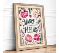 Marche aux Fleurs Vintage Framed Wall Art Print A4 (29.7×21cm) Oak, Wall Decor for Living Room, Bedroom, Office & Home, Ready to Hang, Art Gift