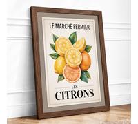 Marché Fermier Citrons Vintage Framed Wall Art Print A1 (84.1×59.4cm) Walnut, Wall Decor for Living Room, Bedroom, Office & Home, Ready to Hang, Art Gift
