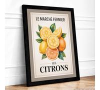 Marché Fermier Citrons Vintage Framed Wall Art Print A4 (29.7×21cm) Black, Wall Decor for Living Room, Bedroom, Office & Home, Ready to Hang, Art Gift