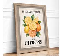 Marché Fermier Citrons Vintage Framed Wall Art Print A4 (29.7×21cm) Oak, Wall Decor for Living Room, Bedroom, Office & Home, Ready to Hang, Art Gift