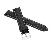 MARCHEL Leather Bracelet LR-NR Black Red Blue Yellow Orange Genuine Leather Watch Strap Extra Long, Black and white nubs, 20 mm, Strap.