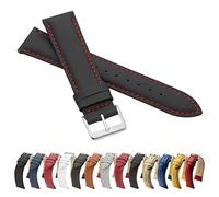 MARCHEL Smooth Leather LLB Leather Bracelet Genuine Leather Watch Strap Cowhide Fine Leather, black/red, 18 mm XL, Classic