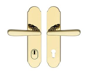 MARCHESI Handle Set Alt-Wien - Door Handles and Long Plate PZ 88 with Core Pull Protection and Quick Pin RC3, Stainless Steel Brass Coloured PVD