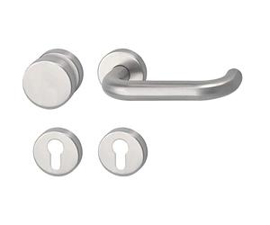 MARCHESI Harmonie Door Handle Set U-Shape + Knob Fixed on Round Rosette PZ, Right for Door Thickness 40-45 mm ÖNORM, Matte Stainless Steel