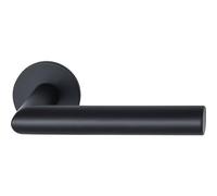 Marchesi Pair of Mitred Door Handles on Rosette Round Stainless Steel Matte Black