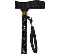 Marchet Deluxe Black Adjustable Walking Stick Cane for Men & Women Height Adjustable 23″-38.5″ Gold Etched Design Lightweight Durable Mobility Aid with Non-Slip Tip Ergonomic T-Handle & Wrist Strap