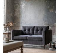 Marchfield Buttoned Soft Brushed 2 Seater Sofa with Dark Wood Legs Charcoal