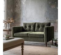 Marchfield Buttoned Soft Brushed 2 Seater Sofa with Dark Wood Legs forest green