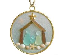 Marchfunny Coastal Style Jesus Birth Nativity Ornament Made With Realistic Sea Glass And Seashells Displaying A Golden Star For Christmas Trees(B)