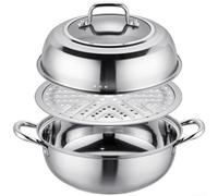 Marchfunny Multi-Purpose Thickened 304 Stainless Steel Hot Pot and Steamer with Double Layer Construction, Physical Non-Stick Base(30cm)