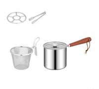Marchfunny Stainless Steel Frying Pot with Oil Draining Strainer and Glass Lid Wooden Handle Milk Pan for Everyday Cooking of Pasta Noodles Vegetables Fits Gas Induction and Halogen Hob(A)