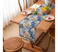 Marchfunny Timeless Jacquard Weave Table With Subtle Texture And Tassel Highlights For Layered Table Settings And Decorative Styling(35 * 120cm Blue)