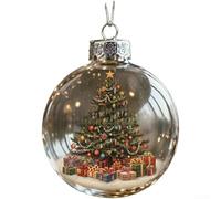 Marchfunny Vintage Christmas Tree Hanging Baubles with Santa Claus and Snowman Patterns, 8 cm Clear Plastic Ornaments for Festive Holiday Decor(Christmas Tree)