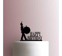 Marching Band Drummer Happy Birthday - Acrylic Cake Topper 5 Inch Width/Green