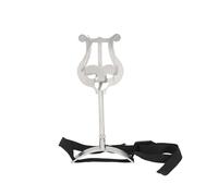 Marching Band Lyre Music Stand for Baritone Trombone - Adjustable Sheet Music Clip Holder with Black Strap (13.1cm Silver Metal)