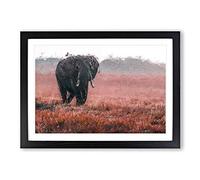 Marching Elephant in Abstract Framed Print | A2 Black Framed Wall Art | Ready to Hang | Abstract Animal Picture | Living Room Bedroom Lounge Office