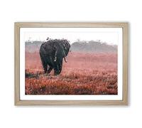 Marching Elephant in Abstract Framed Print | A2 Oak Framed Wall Art | Ready to Hang | Abstract Animal Picture | Living Room Bedroom Lounge Office