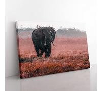 Marching Elephant In Abstract Modern Art Canvas Wall Art Print Ready to Hang, Framed Picture for Living Room Bedroom Home Office Décor, 60x40 cm (24x16 Inch)