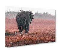 Marching Elephant In Abstract Modern Art Canvas Wall Art Print Ready to Hang, Framed Picture for Living Room Bedroom Home Office Décor, 24x16 Inch (60x40 cm)