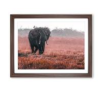 Marching Elephant In Abstract Modern Art Framed Print | A3 Walnut Framed Wall Art | Ready to Hang | Abstract Animal Picture | Living Room Bedroom Lounge Office