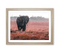 Marching Elephant In Abstract Modern Art Framed Print | A4 Oak Framed Wall Art | Ready to Hang | Abstract Animal Picture | Living Room Bedroom Lounge Office