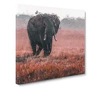 Marching Elephant in Abstract Modern Canvas Wall Art Print Ready to Hang, Framed Picture for Living Room Bedroom Home Office Décor, 14x14 Inch (35x35 cm)
