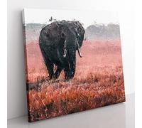 Marching Elephant in Abstract Modern Canvas Wall Art Print Ready to Hang, Framed Picture for Living Room Bedroom Home Office Décor, 50x50 cm (20x20 Inch)