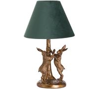 Marching Hares Lamp - Antique Gold Resin - Green Velvet Shade