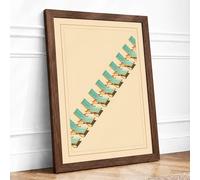 Marching Houses Retro Framed Wall Art Print A1 (84.1×59.4cm) Walnut, Wall Decor for Living Room, Bedroom, Office & Home, Ready to Hang, Art Gift