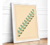 Marching Houses Retro Framed Wall Art Print A1 (84.1×59.4cm) White, Wall Decor for Living Room, Bedroom, Office & Home, Ready to Hang, Art Gift