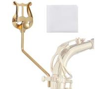 Marching Music Clip for Alto Saxophone, Gold Music Lyre with Cleaning Cloth, Tenor Sax Sheet Holder for Beginners and Pros, Secure Vertical Mounting Bracket