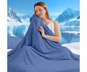 Marchpower Arc-Chill 3.0 Cooling Blanket, Q-Max 0.5, 150x200cm, Blue | Dual-Sided Summer Blankets for Hot Sleepers, Breathable Chenille Cool Throw, ideal for night sweats