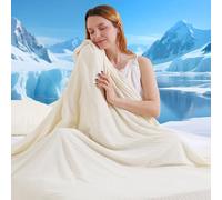 Marchpower Arc-Chill 3.0 Cooling Blanket, Q-Max 0.5, 150x200cm, Off-white | Dual-Sided Summer Blankets for Hot Sleepers, Breathable Chenille Cool Throw, ideal for night sweats