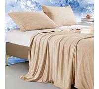 Marchpower Cooling Blanket, Arc-Chill 3.0 Cool Fiber Summer Blankets, Q-Max>0.5 Double-sided Lightweight Cool Blanket for Night Sweats Hot Sleeper Adult Kids, Breathable Comfort, 200x220cm, Beige