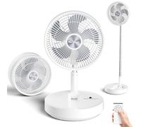 Marchpower Portable Standing Fan Foldable Rechargeable 7200mAh Remote Control Adjustable Height 4 Speed Quiet Pedestal Floor Fan 10" for Bedroom Fishing Beach Camping-White