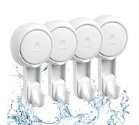 Marchpower Suction Hooks, Heavy Duty Hooks Hold up to 11LB, Reusable & Waterproof Transparent Shower Towel Hanger Kitchen Bathroom Hook for Loofah Wreath Bags Bathrobes - 4 Pack, White