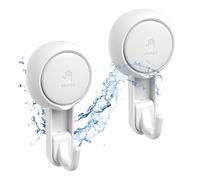 Marchpower Suction Hooks, Heavy Duty Hooks Hold up to 11LB, Reusable & Waterproof Transparent Shower Towel Hanger Kitchen Bathroom Hook for Loofah Wreath Bags Bathrobes - 2 Pack, White