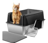Marchul 1PACK Cat Litter Tray, XL Stainless Steel Litter Boxes 60x40x31CM, Extra Large, Anti-Urine Leakage, Non-Sticky, Easy to Clean, Anti-scratch, (Includes Mat and Metal Scoop)