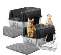 Marchul 2PACK Cat Litter Tray, XL Stainless Steel Litter Boxes 60x40x31CM, Extra Large, Anti-Urine Leakage, Non-Sticky, Easy to Clean, Anti-scratch, (Includes Metal Scoop and Mat)