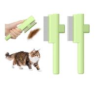 Marchul 2Pcs Cat Comb Dog Combs Set, Self-Cleaning Flea Comb for Cats and Dogs, Cat Grooming Brush with Release Button and Stainless Steel Metal Round Teeth for Removing Matted & Loose Fur, Green