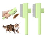 Marchul 2Pcs Cat Comb Flea Comb Set, Self-Cleaning Flea Comb for Cats and Dogs, Cat Grooming Brush with Release Button and Stainless Steel Metal Round Teeth for Removing Matted & Loose Fur, Green