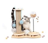 Marchul 4 in1 Interactive Cat Toy, Natural Sisal Cat Scratching Post with Hanging Balls, Cat Toys with Roller Track Ball by Wooden, Cat Food Feeder Toy with Treat Ball for Indoor Cats and Kittens
