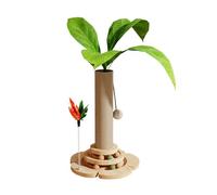 Marchul 5 in 1 Cat Toys, Cat Scratching Post with Sisal Rope, Wooden Track Toy Ball with Springy Feather, Kitten Tree with Simulated Plants, Interactive Scratch Post for Indoor Playing
