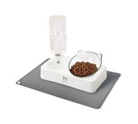 Marchul Cat Bowls with Mat, Double Cat Food Bowl, Gravity Water and Food Bowl for Cat and Small Dog, Tilted Raised Cat Feeding Bowls