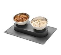 Marchul Cat Bowls with Stand Tilted 15°, Stainless Steel Raised Cat Bowls, Elevated Food and Water Bowl, Non-Slip Silicone Base, Food Grade - Easy Clean for Cats/Small Dogs,（Double Bowl with Mat）