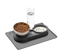 Marchul Raised Cat Bowls with Stand Tilted 15°, Stainless Steel Elevated Food and Water Bowl, Cat Food Bowl with Gravity Water Bottle 500ml, with Non-Slip Silicone Mat, Easy Clean for Cats/Small Dogs