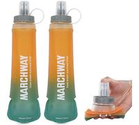 MARCHWAY Soft Hydration Flask with Wide Mouth, 300ml/500ml Collapsible TPU Water Bottle, Leakproof Portable Flexible for Running, Hiking, Cycling, Climbing, Gym, Travel (2pcs Orange-Green 500ml)