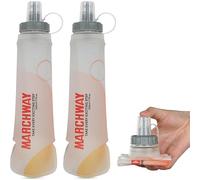 MARCHWAY Soft Hydration Flask with Wide Mouth, 300ml/500ml Collapsible TPU Water Bottle, Leakproof Portable Flexible for Running, Hiking, Cycling, Climbing, Gym, Travel (2pcs White 500ml)